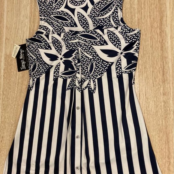 NWT Tango Mango Blouse Top Women Made With Swarovski Elements Blue/White Size XS - Picture 2 of 2